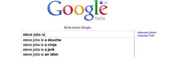 Steve Jobs Google Search with Autocomplete
