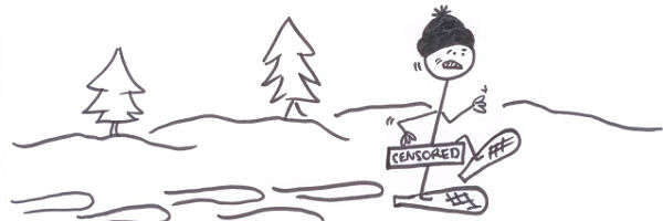 Stickman tries naked snowshoeing